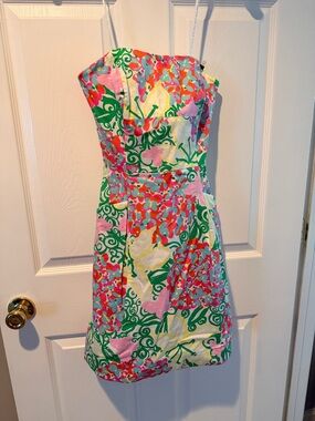 Lilly Pulitzer Strapless Floral Mini Dress - Green, Pink, Yellow